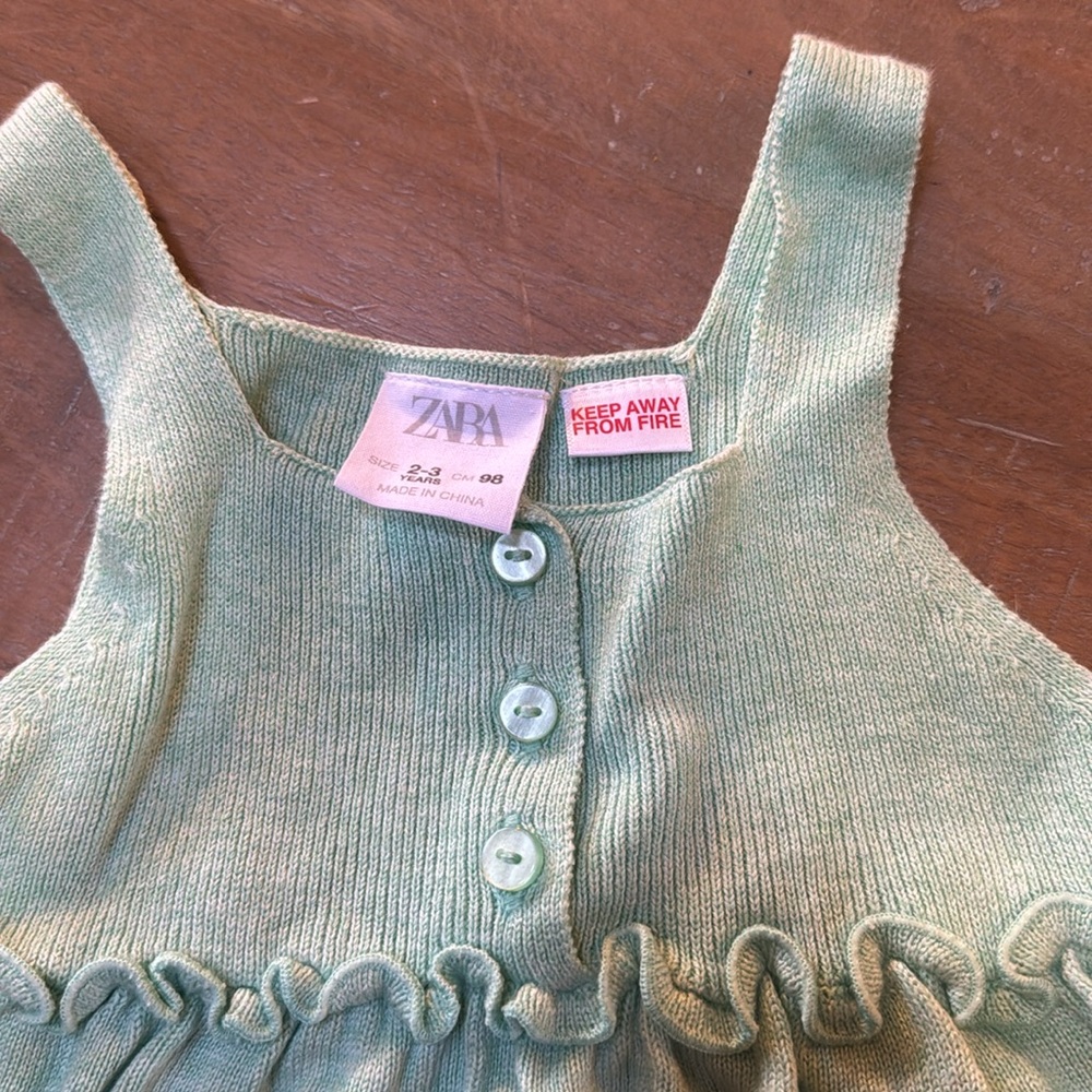 Zara Baby Green Dress and Striped Pants Set - Picture 2 of 4
